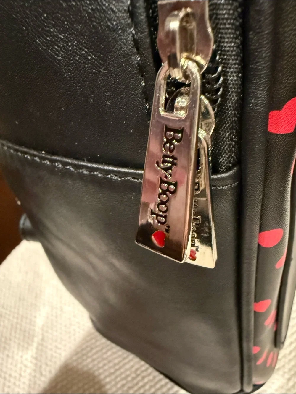 Betty Boop Black Mini Backpack with Red Heart Print *NWT